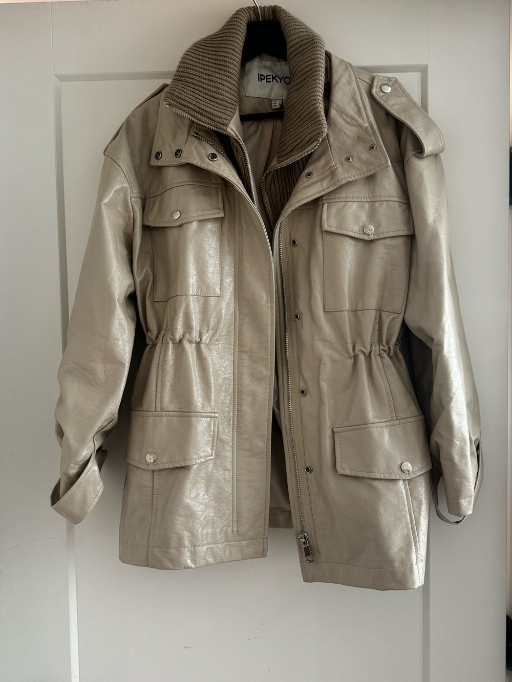 Ipekyol Leather Jacket with Knit Collar